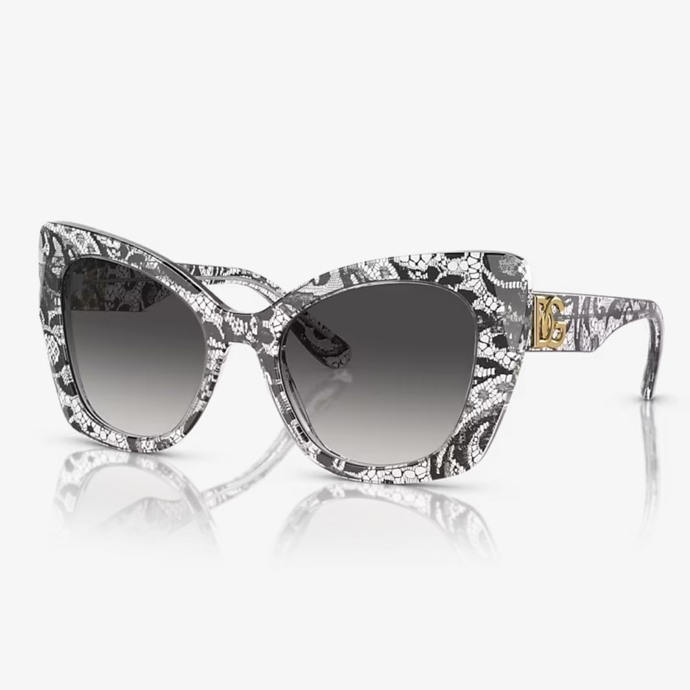 Dolce & Gabbana Black and White Lace Cat-Eye Sunglasses